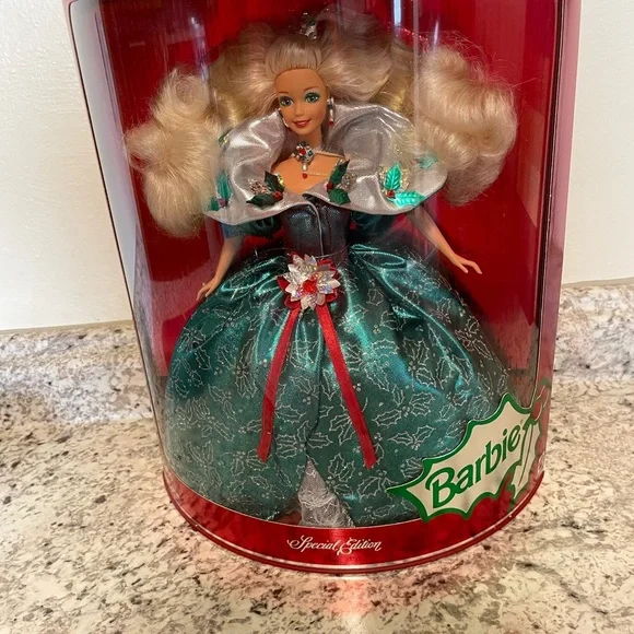 green emerald velvet dress Vintage Holiday Barbie Hallmark Ornament 1995 Green Dress and Blonde H – At  Grandma's Table